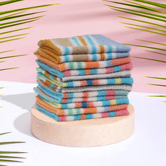 Heart Home Towel Handkerchief | Cotton Face Towel | Face Towel | Sweat Absorbent Handkerchief | Unisex Multi Lining Hanky | Face Towel Hankies | Set of 12 | Multicolor