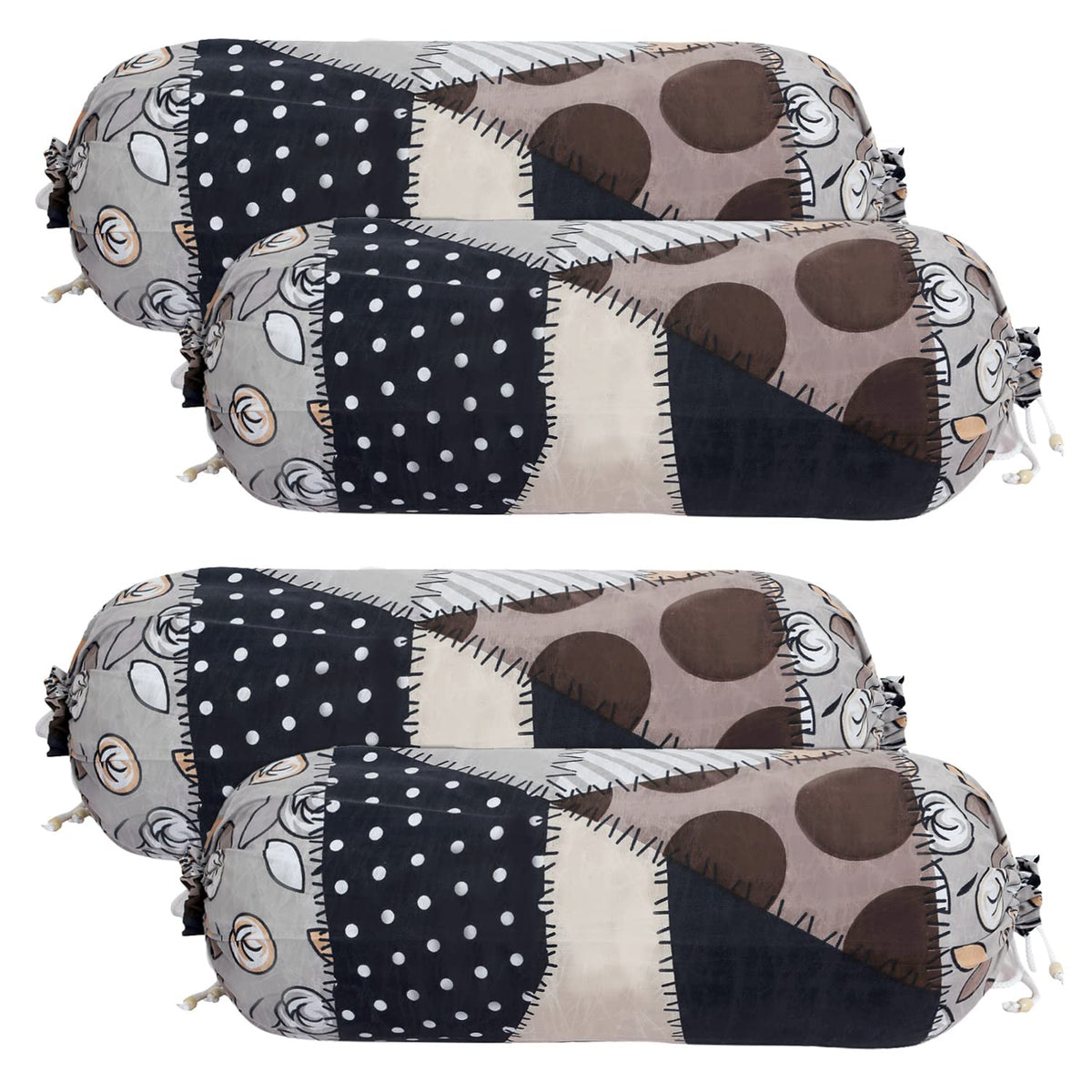 Kuber Industries Bolster Cover|Soft Cotton Bolster Cover Set|Diwan Round Bolster Pillow Covers|Luxurious Circle Print Roll Masand Cover|16x32 Inch|Pack of 4 (Gray)