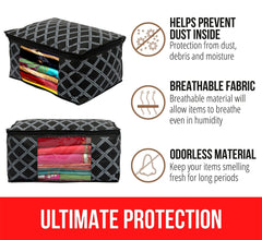 Kuber Industries Check Print Non-Woven Foldable Saree Cover|Clothes Storage For Saree, Lehenga, Suit With Top Transparent Pack of 6 (Black)