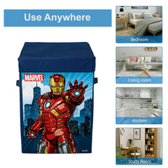 Heart Home Marvel Ironman Print Foldable Laundry Basket|Clothes Storage Basket With Handle & Lid,60 Ltr.(Navy Blue)