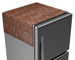 Kuber Industries Wooden Check Printed PVC Fridge Top Cover|Protect for Scratches|Wear & Tear and Dust with 6 Utility Side Pockets (Brown)