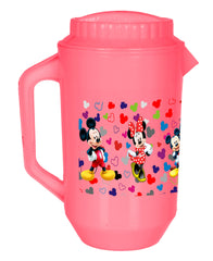 Kuber Industries Mickey & Friends Print Unbreakable Plastic Water Jug with Lid for Home, Kitchen, Office 2 Liter Pack of 3 (Pink)