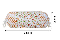 Heart Home Flower Printed Soft & Luxurious Decorative Cotton Bolster Cover- Set of 4, 16"x32" (Brown & White)-44HH0144