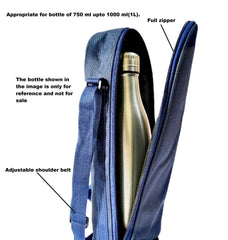 Heart Home Canvas Waterproof Water Bottle Cover with Adjustable Shoulder Handle & Zipper Closure, 1 Litre (Blue) - CTHH018499