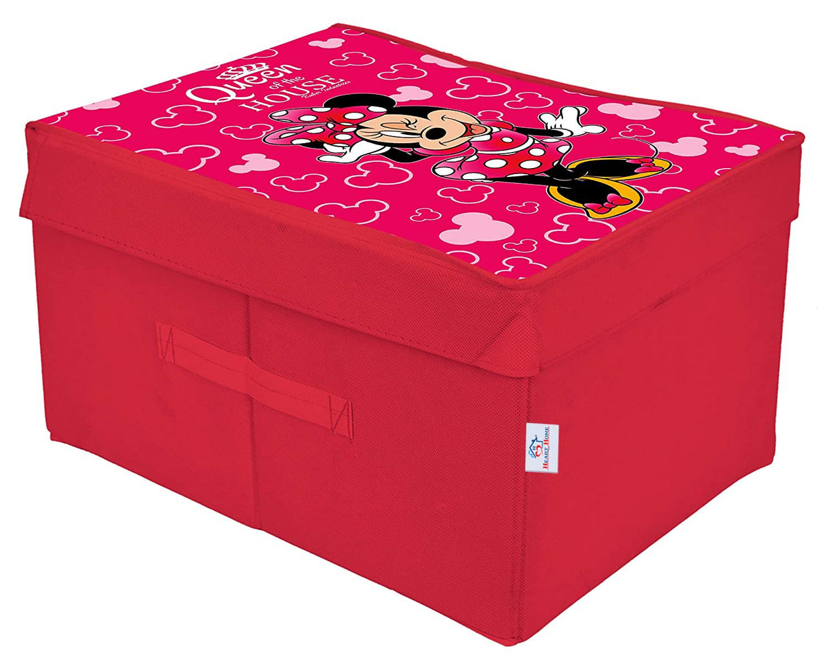 Heart Home Non-Woven Minnie Print Flodable Storage Box/Wardrobe Organizer With Lid For Home Decor (Pink) 54HH4224.