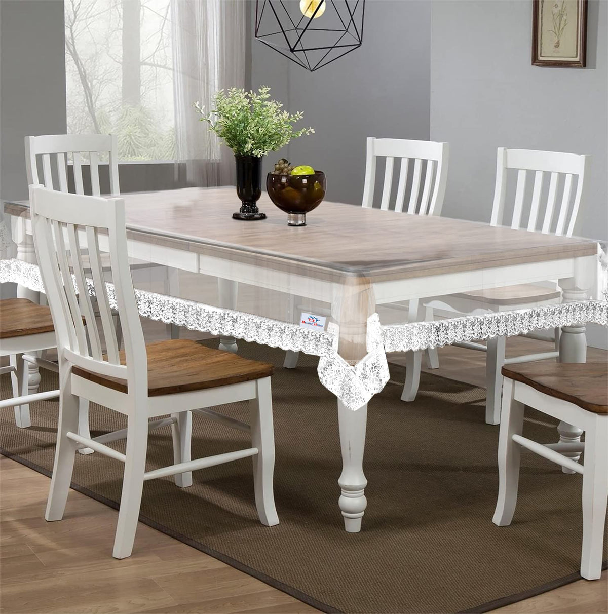 Heart Home PVC Dining Table Cover/Table Cloth for Home Decorative Luxurious 6 Seater, 60"x90" (Cream Lace) 54HH4272.