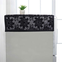 Kuber Industries Fridge Top Cover|Floral Print & Cotton Material|6 Utility Side Pockets with Plain Border|Size 94 x 54 CM, Pack of 1 (Black)