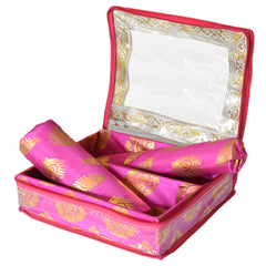 Heart Home Multipurpose Bareque Seamless Design Laminated 2 Rod Bangle Box/Organizer/Case With Tranasparent Top (Pink)-47HH0437
