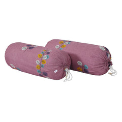 Heart Home Bolster Cover|Soft Cotton Bolster Cover Set|Diwan Round Bolster Pillow Covers|Luxurious Leaf Print Roll Masand Cover|16x32 Inch|Pack of 6 (Pink)