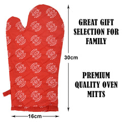 Kuber Industries Oven Mitts | Polyester Microwave Oven Gloves | Printed Hanging Loop Kitchen Oven Gloves | Heat Resistant Gloves for Kitchen | 1 Pair | Red
