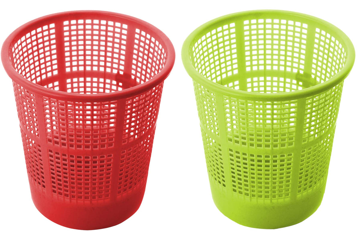 Kuber Industries Plastic 2 Pieces Mesh Dustbin Garbage Bin for Office use, School, Bedroom, Kids Room, Home, Multi Purpose, 5 Liters (Green & Red)-KUBMART268