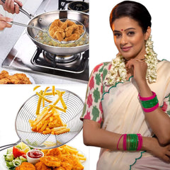 Heart Home Puri Strainer|Stainless Steel Jhar for Cooking & Frying|Versatile Deep Fry Chalni with Handle for Kitchen|18 cm|Pack of 2 (Silver)