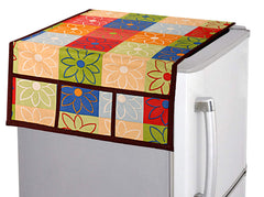 Kuber Industries Flower Design PVC Fridge Top Cover, Protect for Scratches, Waterproof, Wear & Tear and Dust with 6 Utility Side Pockets (Blue)-HS_38_KUBMART21069, Standard