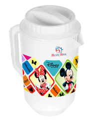 Heart Home Mickey Minnie Print Unbreakable Plastic Water Jug with Lid for Home, Kitchen, Office 2 Liter (White)