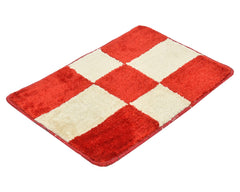 Heart Home Check Design Multiuses Home Décor Non-Slip Velvet Door Mat (Cream & Red)-50HH01085