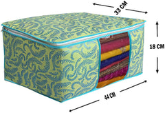 Kuber Industries Foldable saree covers with Zip|Non Woven Clothes Organiser for wardrobe |Leaf Print With Transparent Window|Suitable for Lehenga, Suit, Dress|Pack Of 6 (Green)