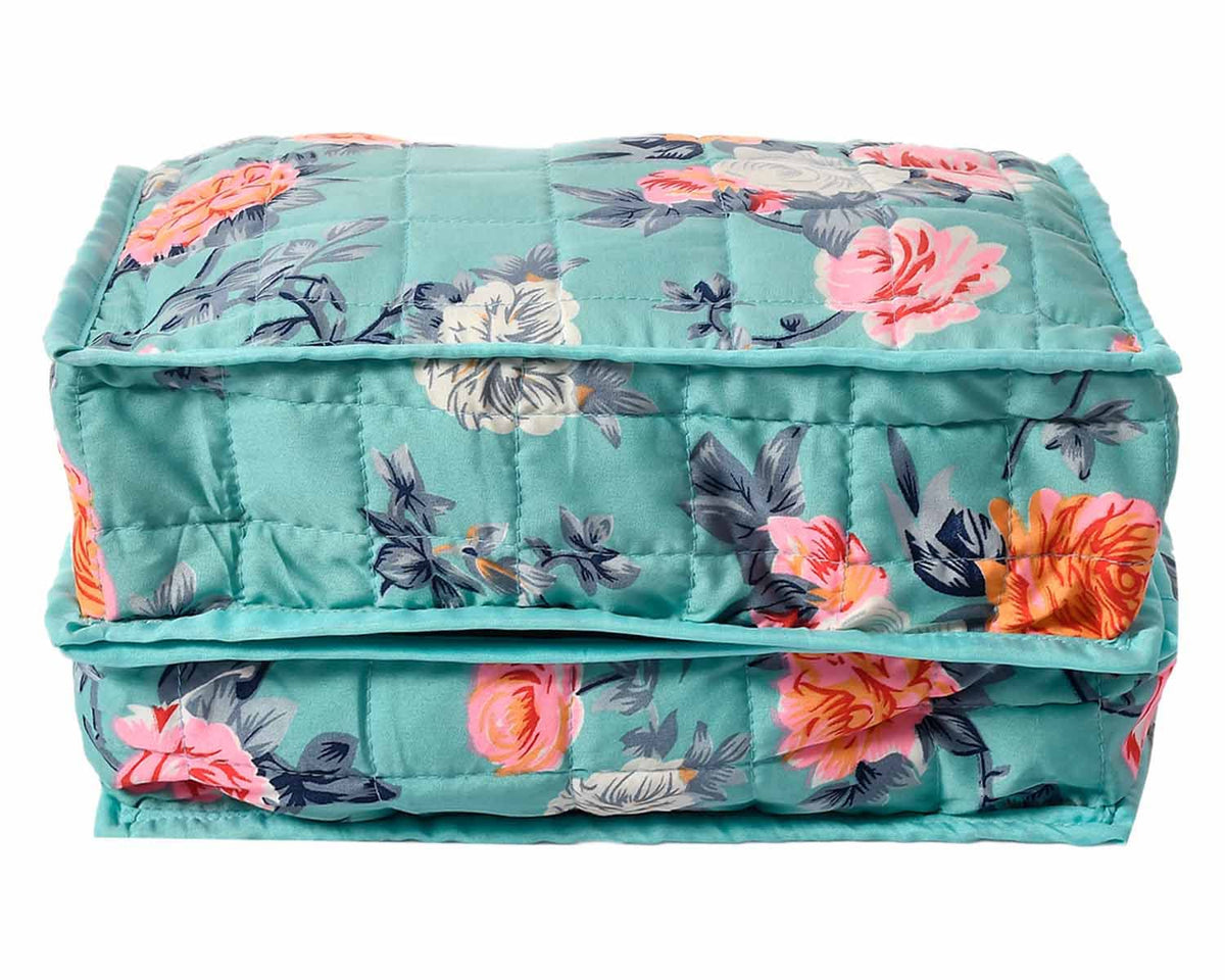 Kuber Industries Flower Printed Foldable Cotton Undergarments, Clothes Organizer/Storage Bag With 2 Tranasparent Compartment (Green)-50KM01817