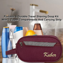 Kuber Industries Canvas Toiletry Organizer|Portable & Durable Carrying Strip Travel Shaving Doop Kit with 2 Zipper ComparMants and Fornt Zipper Pack of 2 (Brown)