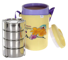 Heart Home 4 Inner Stainless Steel Tiffin Box for Office, School, College and Travelling (Cream)-HHEART15293, Standard