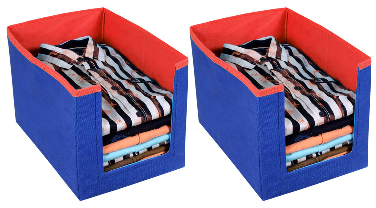 Heart Home Non-Woven Foldable Shirt Stacker Closet Organizer With Handles- Pack of 2 (Red & Blue)-HS43HEARTH26528