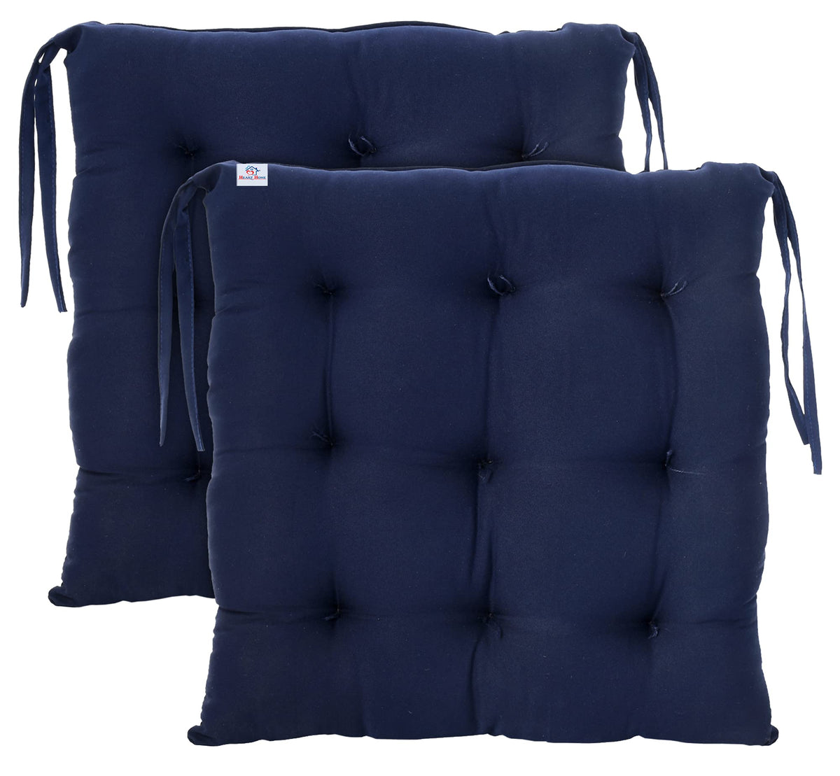 Heart Home Microfiber Square Chair Pad Seat Cushion for Car Pad, Office Chair, Indoor/Outdoor, Dining Living Room, Kitchen with Ties-Pack of 2, 18 * 18 Inch (Navy Blue), Standard (HS_37_HEARTH020850)