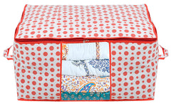 Kuber Industries Dot Printed Multiuses Non Woven Underbed/Storage Bag/Organizer With Transparent Window & Handle Pack of 2 (Pink)-46KM0591