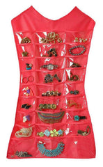 Kuber Industries Hanging Jewellery Organizer|Transparent Pockets & Waterproof PVC Material|Upto 27 Pockets, Size 81 x 40 CM (Pink)