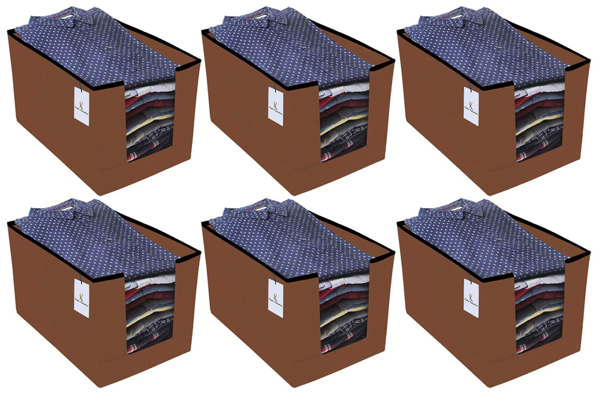 Kuber Industries 6 Piece Non Woven Shirt Stacker Wardrobe Organizer Set, Brown-CTLTC31839
