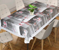 Kuber Industries Flower Printed PVC 6 Seater Dinning Table Cover 60"x90" (Grey)-HS43KUBMART25641, Standard