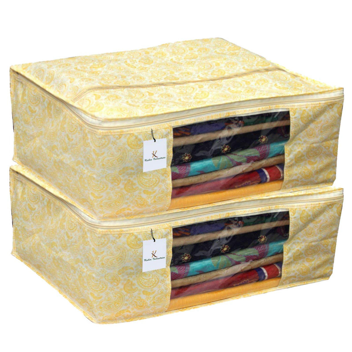 Kuber Industries 2 Piece Non Woven Saree Cover Set, Gold,7 Inches Height -CTKTC6367