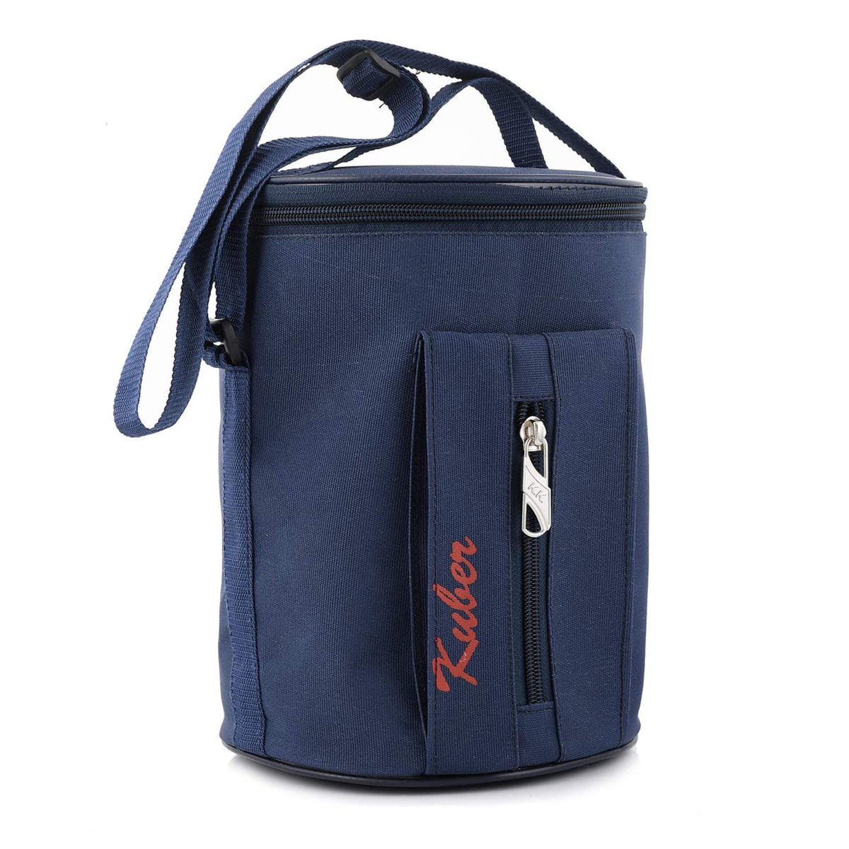 Kuber Industries Canvas Lunch Bag|Waterproof Material & 3 Comparment Space|Adjustable Straps & Zipper Closure|Size 24 X 18 X 16 Cm (Blue), 1 liter