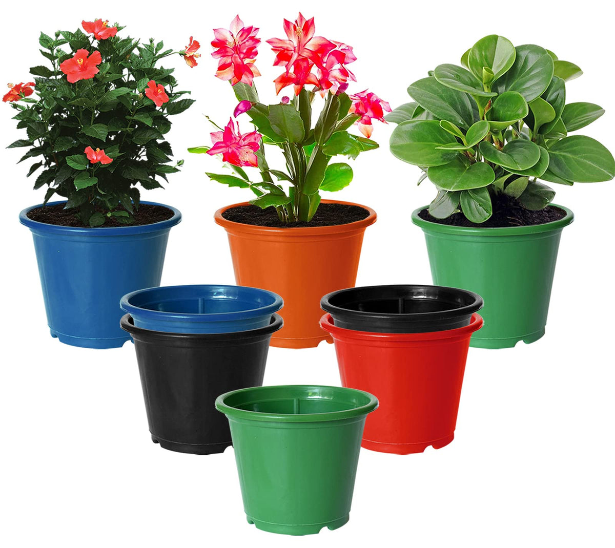 Kuber Industries Plastic Planters|Gamla|Flower Pots for Garden Nursery Home Décor,8"x6",Pack of 8 (Multicolor)