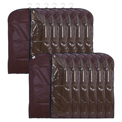 Heart Home Embossed Coat Cover|Non Woven Foldable Hanging Blazer Cover|Half Transparent Wardrobe Organizer Pack of 12 (Brown)