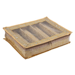 Kuber Industries Wooden Brocade Hardboard Four Rod Bangle Box (Gold) - CTKTC025695