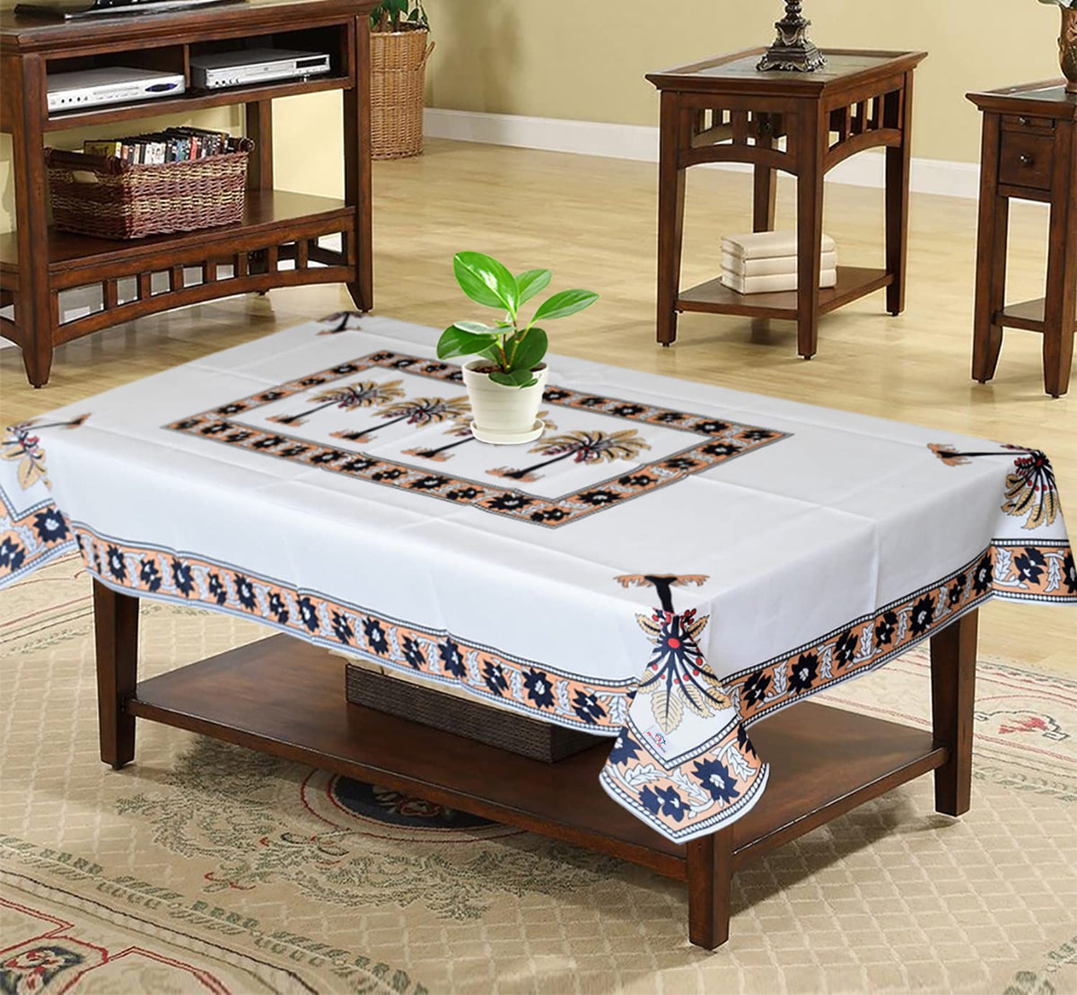 Heart Home Floral Print Polyester Center Table Cover/Table Cloth for Home Decorative Luxurious 4 Seater, 60"x40" (Light Orange) 54HH4259.