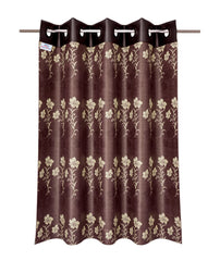 Heart Home Faux Silk Decorative 5 Feet Window Curtain |Floral Print Darkening Blackout | Drapes Curtain with 8 Eyelet for Home & Office (Coffee)