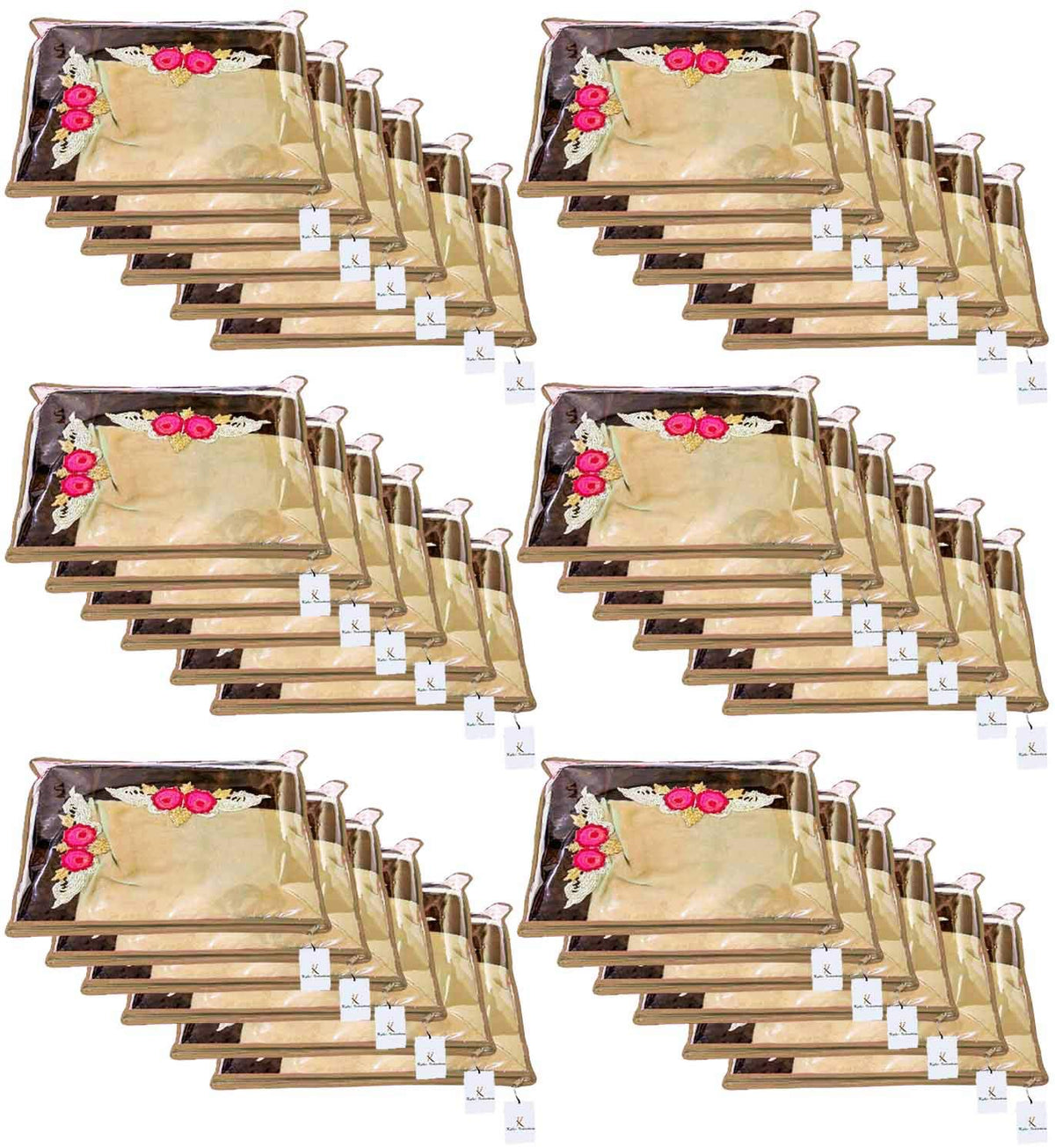 Kuber Industries 36 Piece Non Woven Saree Cover Set, Brown