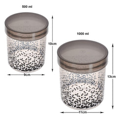 Heart Home Tringle Printed Plastic Storage Container For Cereals, Spices, Dry fruits, Snackes With Lid, 500ml & 1000ml Pack of 6 (Black)-46HH0549