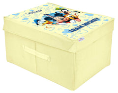 Heart Home Non-Woven Mickey & Friend Print Flodable Storage Box/Wardrobe Organizer With Lid For Home Decor (Cream) 54HH4230.