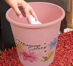 Kuber Industries Flower Print Plastic 3 Pieces Dustbin/Garbage Bin/Waste Bin, 7 Liters (Pink, Blue & White)-KUBMART10907