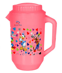 Heart Home Multiuses Mickey & Friends Print Leak Proof Unbreakable Plastic Water Jug with Lid for Water, Juice, Milk 2 Liter Pack of 3 (Pink)