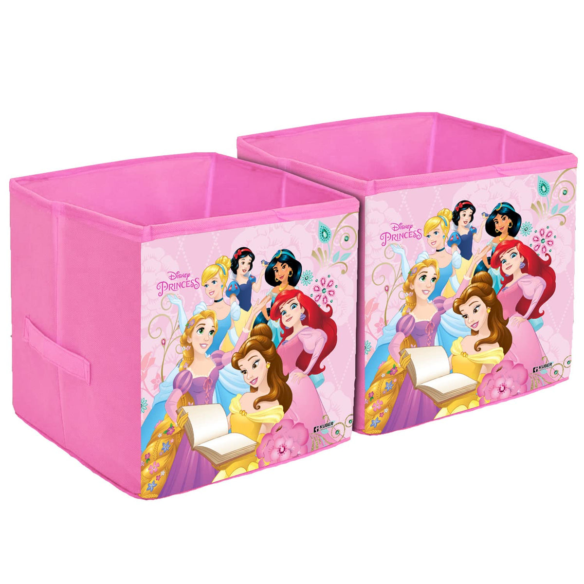 Kuber Industries Disney Princess Print Storage Box|Foldable Clothes Organizer|Collapsible Storage Basket With Handle For Toys,Books,30 Ltr.Pack of 2 (Pink)