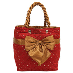 Kuber Industries Bow Design Satin Women's Handbag, Maroon