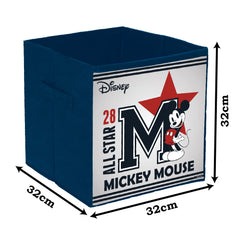 Kuber Industries Disney Star Mickey Print Durable & Collapsible Square Storage Box|Clothes Organizer With Handle,Pack of 3 (Navy Blue)