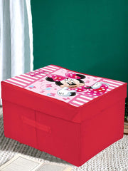 Kuber Industries Disney Minnie Printed Flodable Storage Box/Organizer With Lid Handle|Storage Box For Clothes|Toy Storage Box Large Size| (Pink)