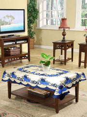 Heart Home Flower Printed Home Decorative Luxurious 4 Seater Cotton Center Table Cover/Table Cloth, 40"x60" (Cream & Blue)-44HH040