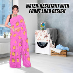 Heart Home Washing Machine Cover | Cream Printed Washing Machine Cover | Soft PVC | Front Load Washing Machine Cover | Cream