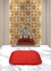 Heart Home Velvet Flower Print Pooja Aasan/Prayer Aasan/Meditation Mat for Home Pack of 3 (Red) 54HH4130.