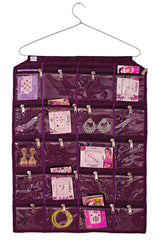 Heart Home Hanging Jewellery Organizer With 20 Zipper Pockets,Women Girl Storage Bag for Earrings Necklace Bracelet Ring Accessory with Hanger(Purple) (F_26_HEARTH016965)