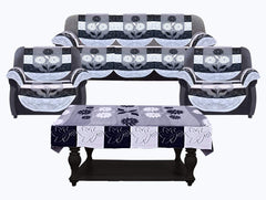 Kuber Industries Flower Design Cotton 5 Seater Sofa Cover with 6 Pieces Arms Cover and 1 Center Table Cover Use Both Side, Living Room, Drawing Room, Bedroom, Guest Room (Set of 17, Black)